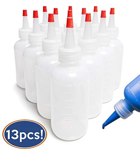 Bastex 13 Pack 4 Ounce Plastic Squeeze Bottles with Caps and Measurements. Small