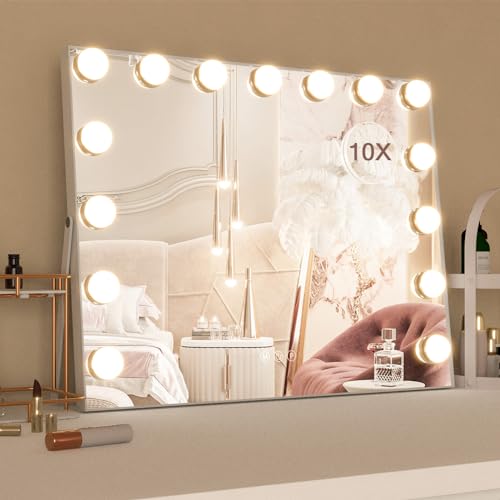 CASSILANDO Vanity Mirror with Lights USB Charging Hollywood Makeup Mirror Large Vanity Lighted Mirror with 15 LED Bulbs