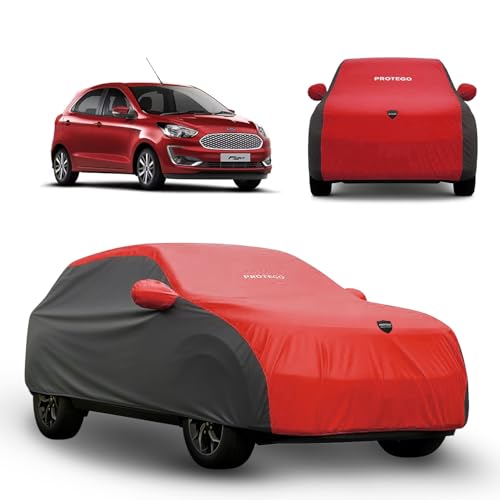 Image of PROTEGO Prime Series India's 1st Anti-Tear Car Cover for Ford Figo | Heavy-Duty, Custom Fit, All Weather Protection | 100% Waterproof, Windproof & Hail Resistant | 2-Year Warranty | Red + Black