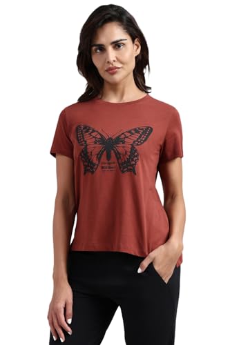 Image of Van Heusen Women's Cotton T-Shirt | Soft Breathable Cotton | Relaxed fit | Lounge Tee| Printed | Round Neck | Short Sleeve| Comfortable Everyday Wear | Style 55432