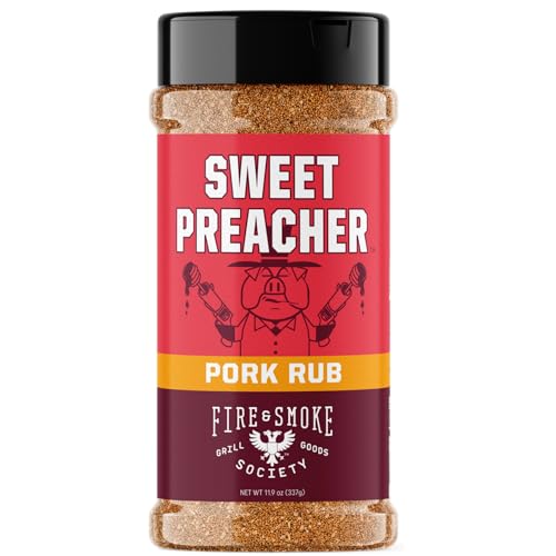 Fire & Smoke Society Sweet Preacher Pork Rub | BBQ Seasoning for Smoking and Grilling Meat | Pulled Pork Ribs Chops, Poultry, Chicken, Beef, Dry BBQ Rubs and Spices | XL 11.9 oz
