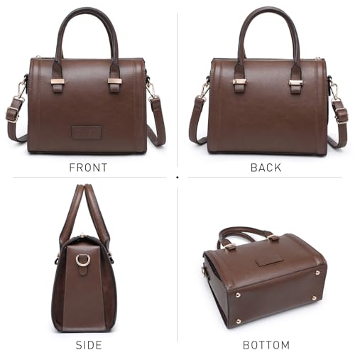 Shiny Patent Faux Leather Handbags Barrel Top Handle Purse Satchel Bag Shoulder Bag for Women (Buffalo Coffee) by Dasein - Used condition - Image 3