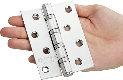 HATANSE 4 Stücke 304 Edelstahl Scharniere 10cm x 7.5cm x 3mm Groß Schwerlast Türscharnier mit 16pcs Schrauben für Massive Türen Innen Außen Silber