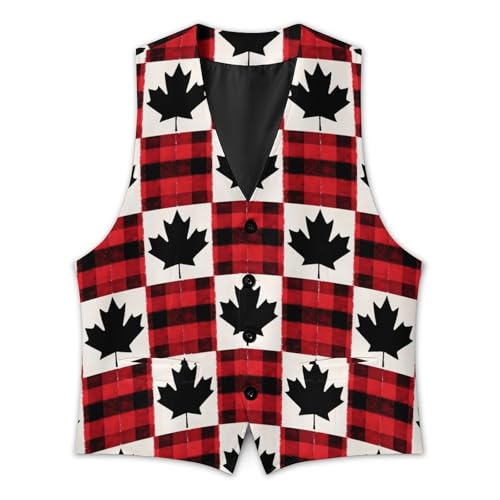 Canadian Flag Scottish Tartan Plaid Checkered Trendy Vest Suit for Men V Neck Formal Dress Waistcoat Vests Business Slim Fit2