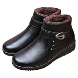Générique Bottines Fourrées Femme Chaussures d'hiver Couleur Unie Cuir Bottines Plates Fourrure Doublure Chaude Basket Plates Antidérapantes Perforé Boots Fourrées Imperméable D'Extérieur