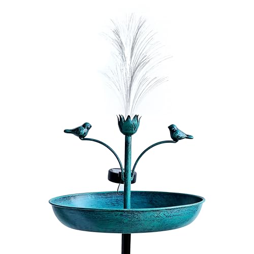 JOYBEE 43In Metal Solar Bird Bathtub with Optical Fiber -Bird Baths Feeder Bowl for Outside, Vintage Freestanding Birdbaths, Bird Baths Outdoor Stake for Garden Patio Yard Lawn Decor (Blue