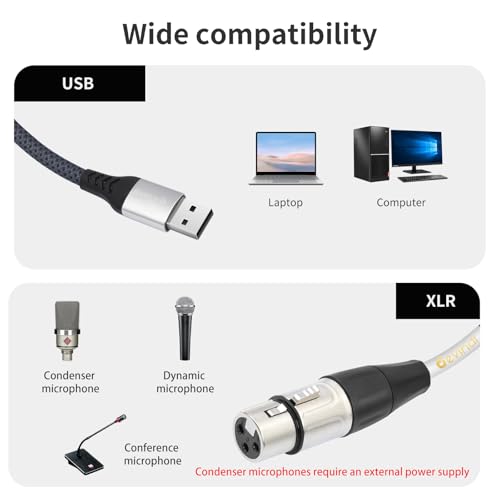 Devinal XLR Female to USB Cable, USB A to Female XLR Cable Microphone Cable Cord Connector Adapter for Recording Karaoke Sing 3.3FT by Devinal - Image 3