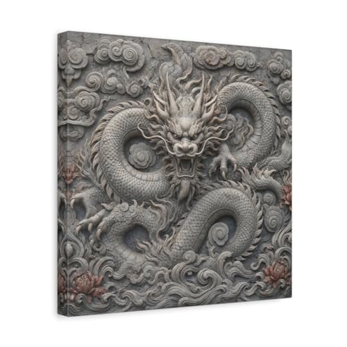 Art Mural Dragon Effet Pierre Gravée Toile Haut de Gamme 35 cm
