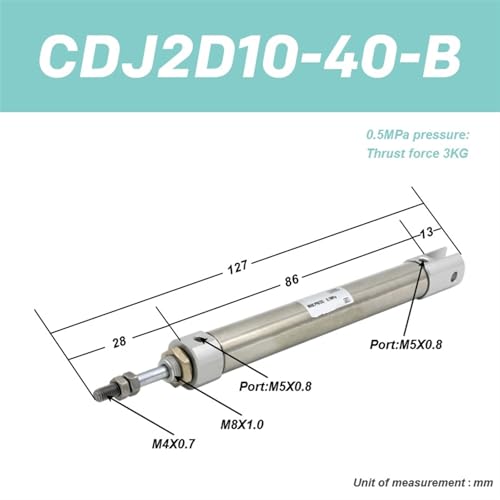 Cilindro de doble efecto CDJ2D10 mini de 10mm de diámetro y carrera regulable 3