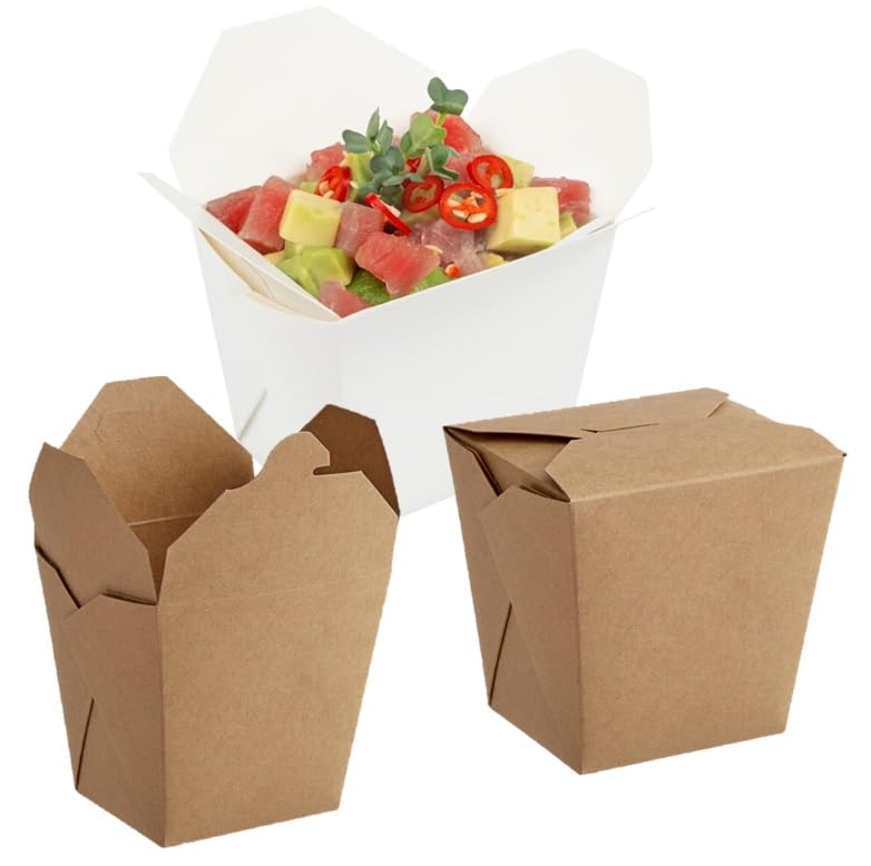 FOXHOLE Microwavable Paper Take Out Container Food Box - 450/Case (Kraft, 8 oz.)