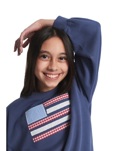 Tommy Hilfiger Girls' Long Sleeve Fleece Pull-Over Crew Neck Sweatshirt, Soft & Comfortable, Flag Blueberry, 8-10 - image 5