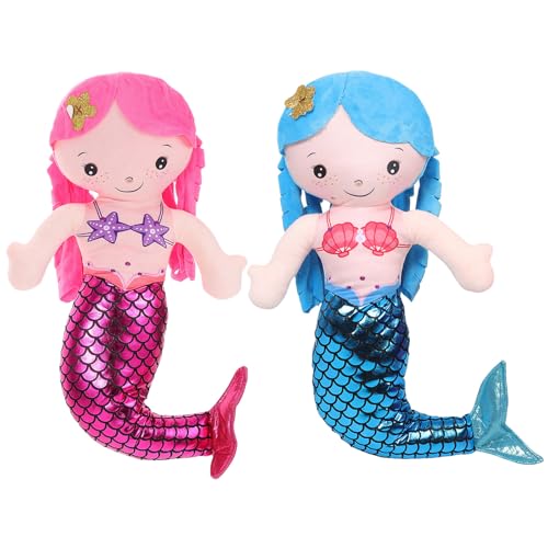 Parliky Peluche de Sirena para Niñas 2 Piezas 30 Cm, Muñeca de Peluche Suave Escamas Brillantes, Cojín de Sirena de Dibujos Animados en Azul y Rojo, Obsequio Infantil para Dormir y