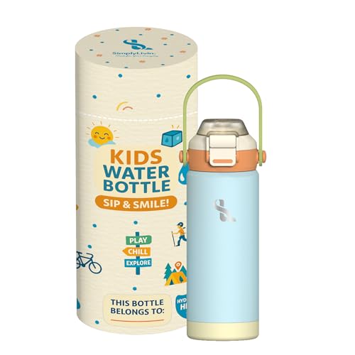 550ml Kids Stainless Steel Water Bottle with 2-in-1 Lid Straw & Spout Vacuum Insulated Leakproof BPA Free Keeps Cold 18H & Hot 12H | School Sports Travel | Baby Blue