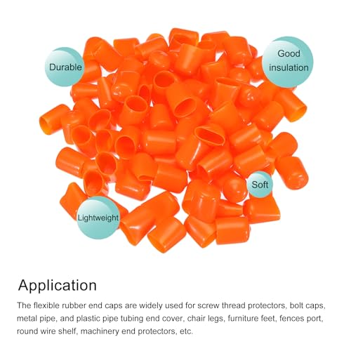Image of MECCANIXITY 100pcs 15mm Rubber End Caps Cover PVC Vinyl Screw Thread Protector Round Wire Shelf Caps for Screw Bolt Pipe Fence Post, Orange
