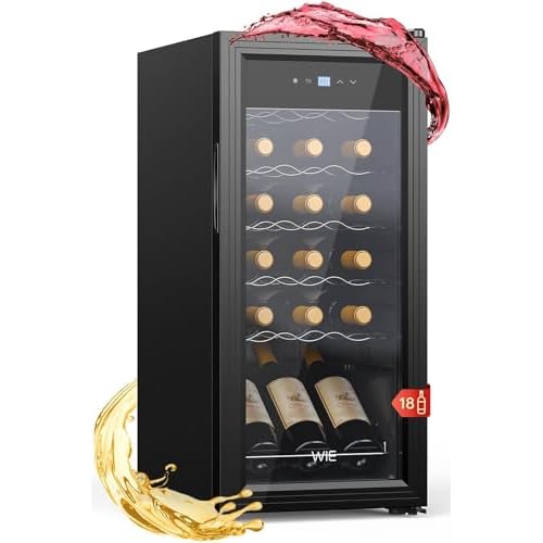 WIE Weinkühlschrank Mini Weinschrank 18 Flaschen Getränkekühlschrank Klein 53 Liter Wein-Kühlschrank mit Glastür Indoor/Outdoor Flaschenkühlschrank mit LED Touchpanel Anti-UV Wine Fridge 5-18°C