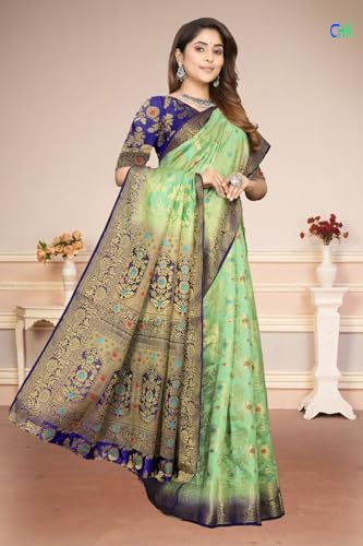 Image of Banarasi Art Silk Saree for Women with Floral Motifs & Dark Green Border for women