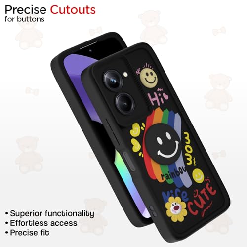 Image of Pikkme Back Cover for Realme 10 Pro 5G | Soft Silicone| Cute Rainbow Smile & 3D Cartoon Flower Design | Shockproof Raised Camera Protection Bumper Case (Black)