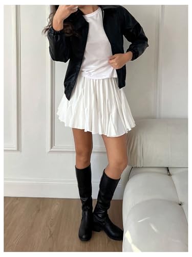 SHENHE Women's Ruffle Flowy Mini Skirt High Waisted A Line Boho Swing Short Skirt4