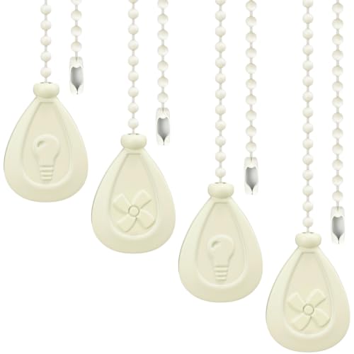 Image of Patelai 4 Pieces Ceiling Fan Pull Chain Extender Ornament 12 Inch Ceiling Pull Chain Extension Classic Drop Shaped Pendant Beaded Ball Cord for Fan light lamp decorative with Connector (Cream Color)