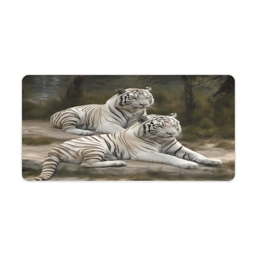 White Tigers alfombrilla grande para ratón, antideslizante miniatura 1
