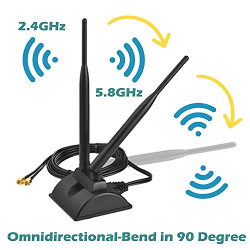 Techtoo Wifi Antenna Dual Band 2.4Ghz - 5.8Ghz With Rp-Sma Connector Magnetic Base For Wireless Network Router - Usb Adapter - Pci Pcie Cards - Signal Booster - Access Point - Wireless Range Extender #TOP2
