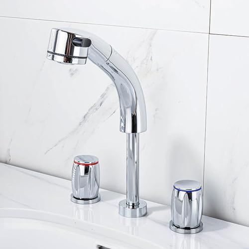 Mitigeur de lavabo à 3 trous en laiton chrome et double poignée télescopique