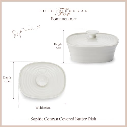 Portmeirion x Sophie Conran Porcelain Butter Dish with Lid - White Ceramic Butter Dish with Handle, Great Gift for Farmhouse and Kitchen Lovers - Image 6