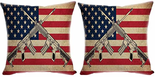 Violetpos Housse de coussin décorative pour le salon - Motif drapeau américain vintage - Avec pistolet - 40 x 40 cm Cover