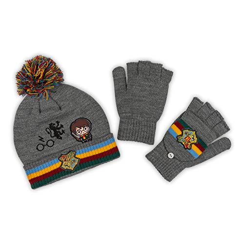 Set de gorro y guantes Harry Potter multicolor con tejido elástico térmico para niños