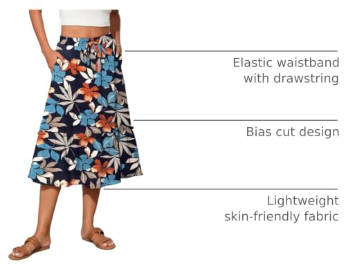 Image of Witsmile Womens Skirts Long Length with Pockets Flowy Skirts for Women Trendy Summer Beach Cover-Ups(FP Navy Print,M)