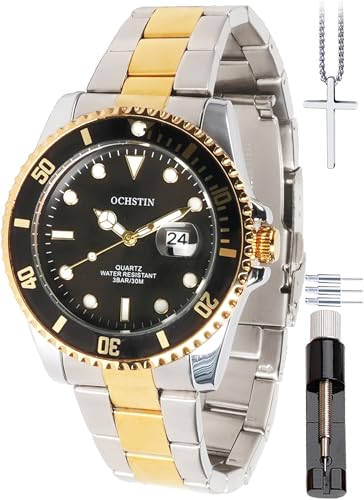 OCHSTIN Watches for Men Classic Watch Analog Quartz Stainless Steel Big Face Waterproof Luminous Mens Watches Luxury Casual Dress Men's Wrist Watches with Date
