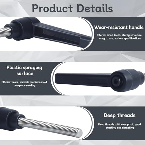 Image of Clamping Lever Handles with Quick Release Push Button Locking, 304 Stainless Steel M6 x 50mm Stud - Black (6 Pack)