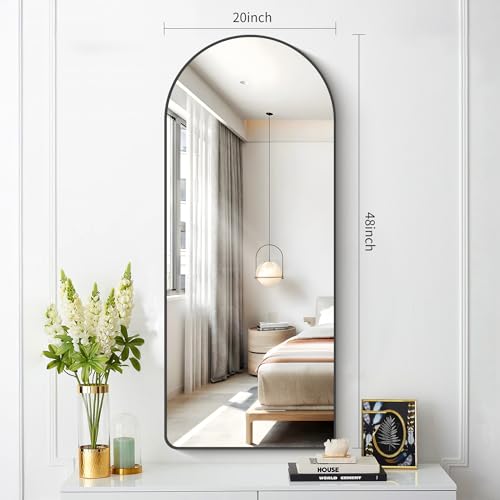 Image of FORBATH Large Arched Wall Mirror 48x20 Inch, Black Arch Bathroom Mirror with Aluminum Frame, Arched Mirror for Dresser, Fireplace,Entryway,Home Decor,Hanging or Leaning Against Wall