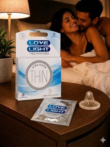 Image of Love Light Xtra Super Thin Condom|Natural Rubber Latex|Extra Lubricated with Reservoir Tip|Super Thin|Smooth Surfaced|ISO 4074 - Pack of 3