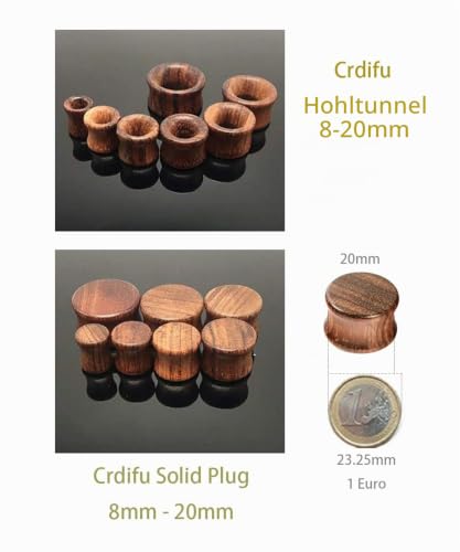 Crdifu 2 Paar Ohr Plug Flesh Tunnel Set aus Holz Double Flared Ohr Expander Piercing Schmuck(8-20mm)
