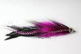 Haggerty Lures Jointed Muskie Pike Fly 7'-8' Long Flies Muskie Fishing Lure Musky Lure Fish Mask Pickerel trolling 5/0 Whiting Grizzly (Black / Hot Pink)