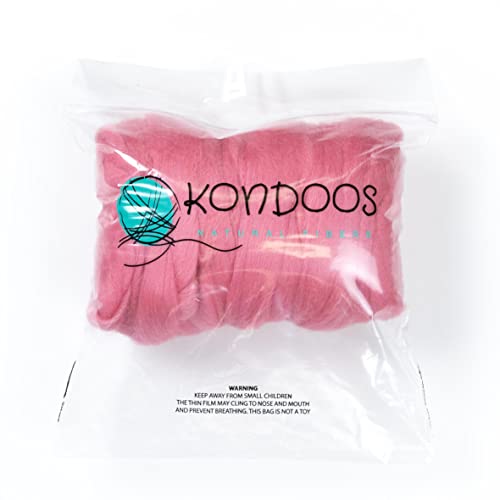 Kondoos Coloured Natural Wool roving, 8 OZ. Best Wool for Needle Felting, Wet Felting, handcrafts and Spinning. (Wild Watermelon) - Image 3