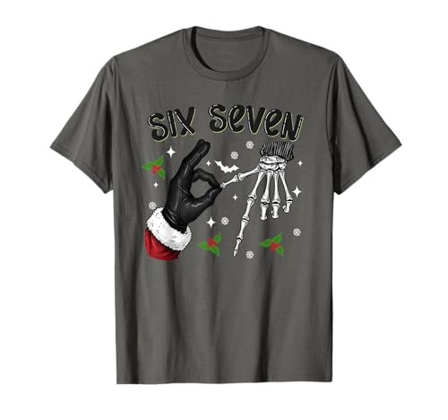 Santa Skeleton Hand Six Seven Meme Christmas Design Festive T-Shirt