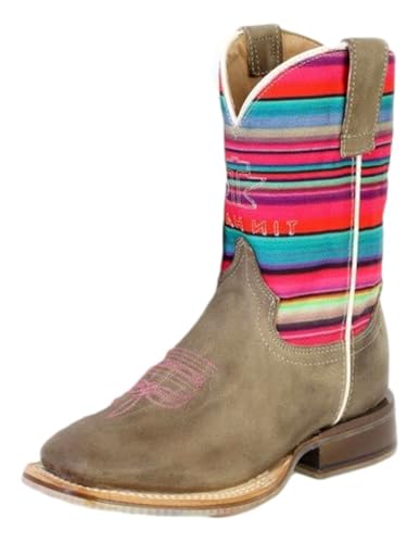 Tin Haul Kid`s Happy Serape and Colorful Horses Sole Square Toe Boot