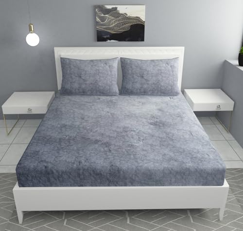 Image of Sands Flannel 300 TC Luxurious Bedsheets for Winter, King Size Fitted Warm Double Bedsheet, 72 x 78 x 10 inches, with 2 Pillow Covers (Gray)