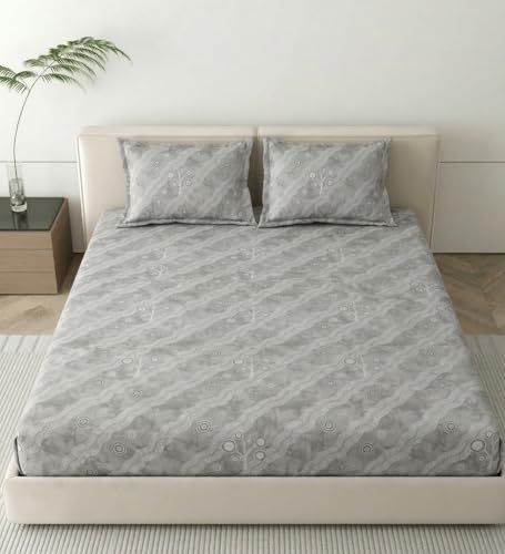 Image of Mafatlal 186 TC Metro Cotton Double Bed Bedsheet | 90x100 Inch|Soft, Breathable & Lightweight | Includes 2 Pillow Covers| Iron Grey 1