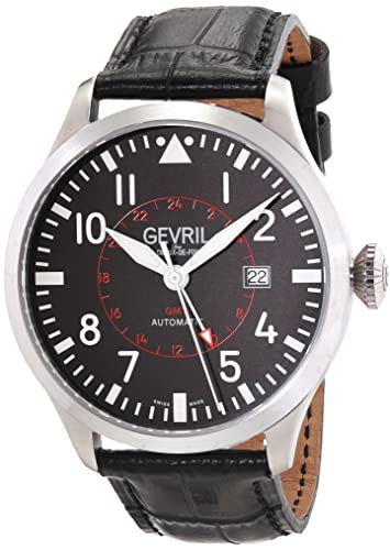 Gevril 44503-05 Men's Vaughan Swiss Automatic Watch, Genuine Italian Black Leather Strap