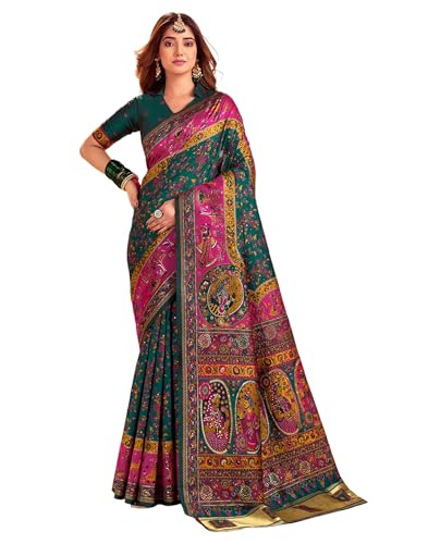 Image of SIRIL Women's Silk Kashmiri Minakari Jacquard Saree With Unstitched Blouse Piece