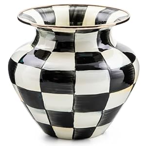 MACKENZIE-CHILDS Large Enamel Vase, Unique Flower-Vase Decor for Living Room, Black-and-White Courtly Check