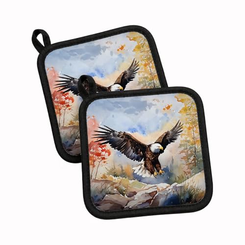 Caroline's Treasures Eagle Pair of Pot Holders Kitchen Heat Resistant Pot Holders Sets Oven Hot Pads for Cooking Baking BBQ, 7 1/2 x 7 1/2