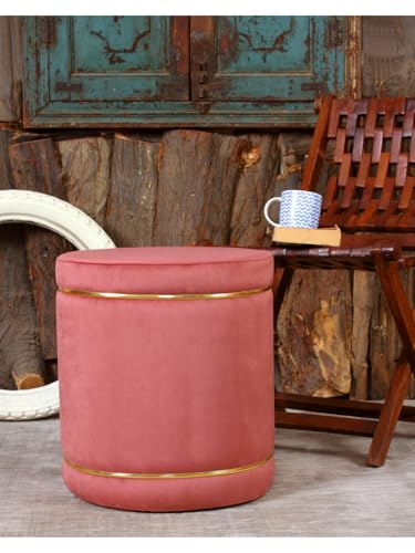 Image of Pouffes Sitting Stool for Living Room, Puffy Wooden Ottoman | Round Pouffe for Living Room & Bedroom | Pouf for Office & Home Decoration & Modern Seating Stool (Gajri)