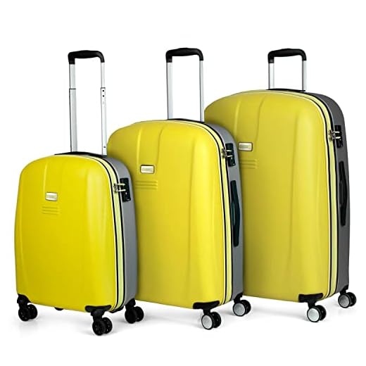 JASLEN - Juego de Maletas de Viaje Ligeras 3 Pzs. Set Trolley ABS 4 Ruedas (Cabina + Mediana + Grande) Rígidas y Resistentes. Conjunto Equipaje Avión 56500, Color Amarillo-Plata