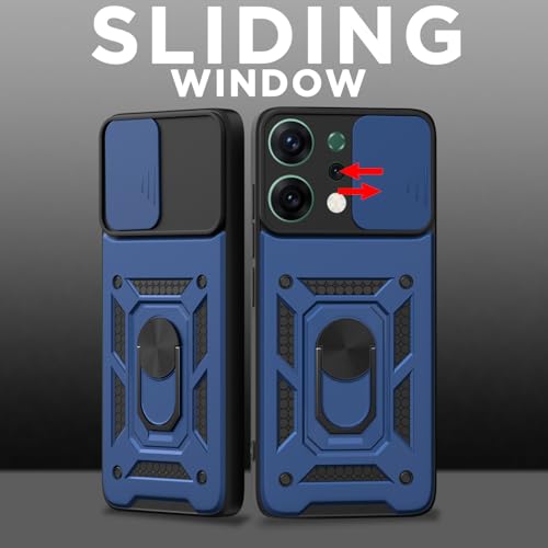 Image of Pikkme Back Cover for Oppo Reno 14 5G | Sliding Camera Shield with Ring Stand | D10 Full Camera Protection Bumper Case (Blue)