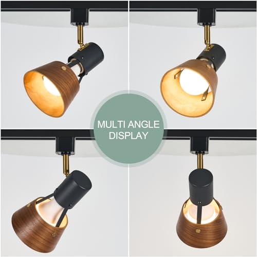 Tehenoo Modern H Type Track Lighting, Adjustable Track Heads,Matte Black Finish And Natural Wood Lampshade Spotlights thumb #3
