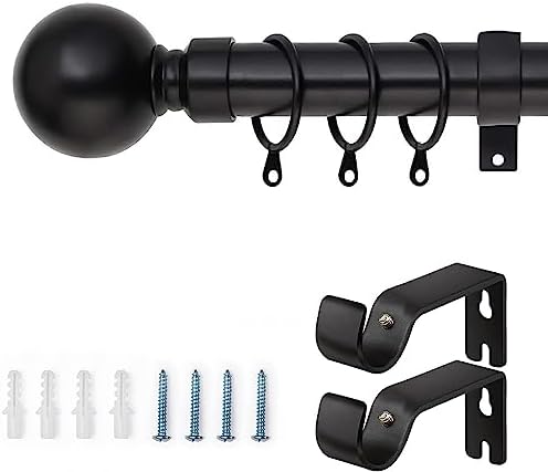AMEHA Curtain Poles Plain Metal Ball Extendable Curtain Pole for Windows Includes Adjustable Curtain Rod, 60 mm Finials, Rings, Brackets and Fitting Set (160-300cm, 63 Inch-118 Inch, Black Nickel)